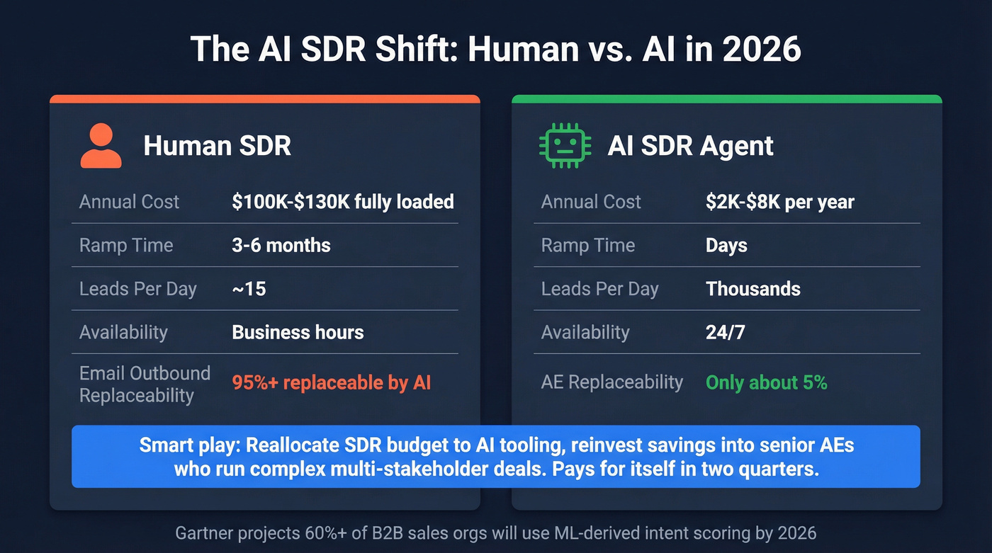 AI SDR versus human SDR cost and capability comparison