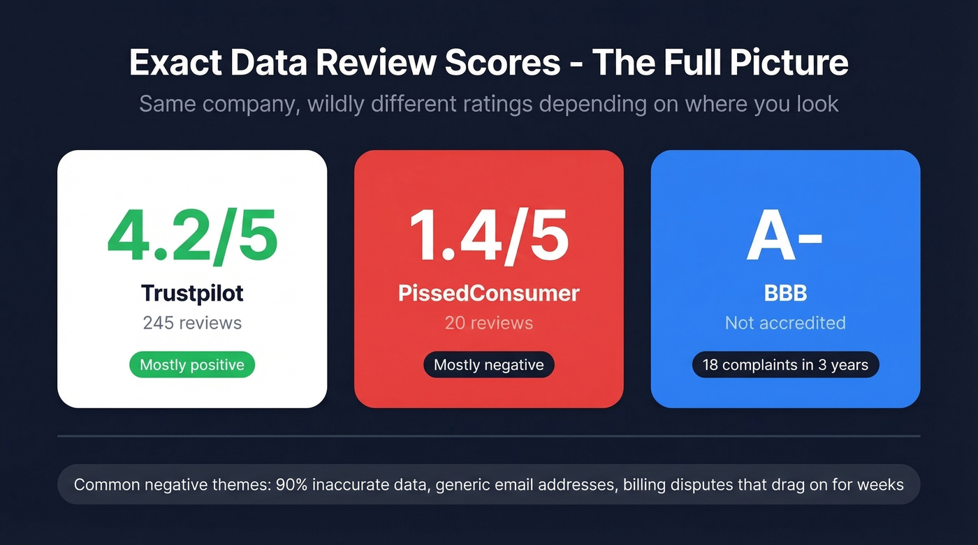 Exact Data review scores across three platforms compared