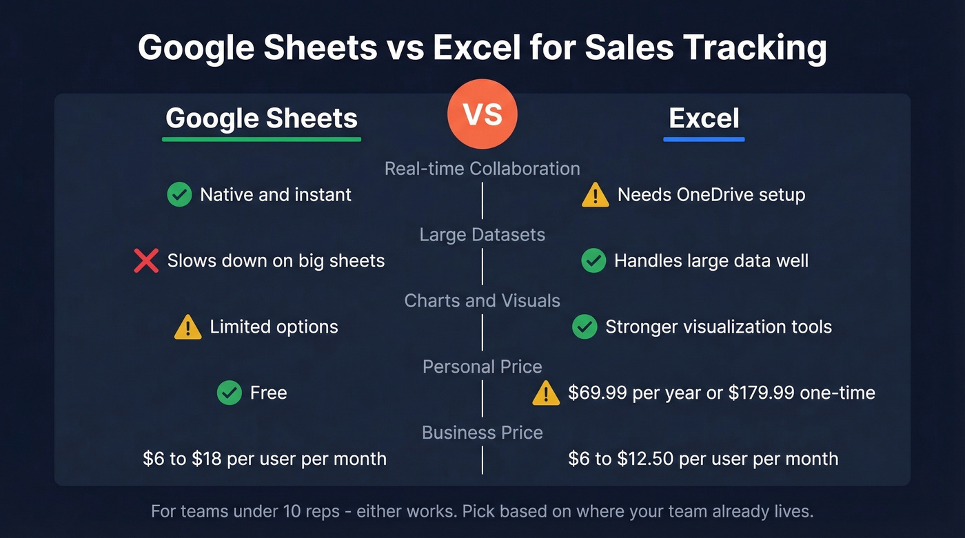 Google Sheets versus Excel comparison for sales tracking