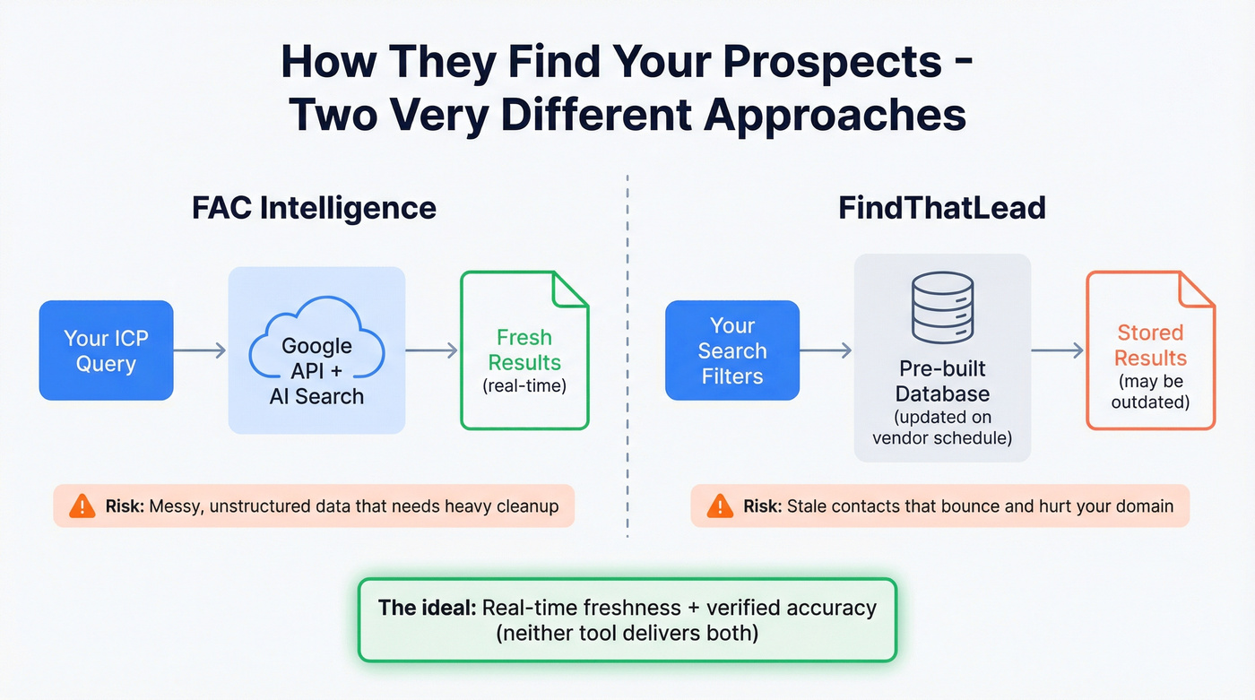 Real-time web search vs static database architecture diagram