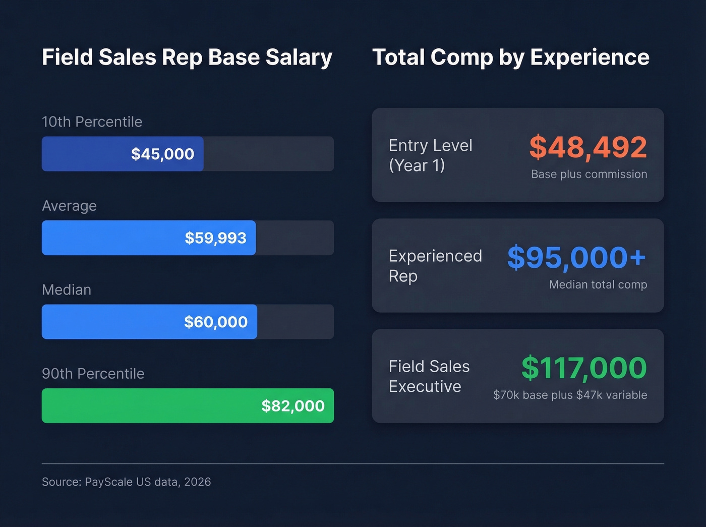 Field sales rep salary progression bar chart