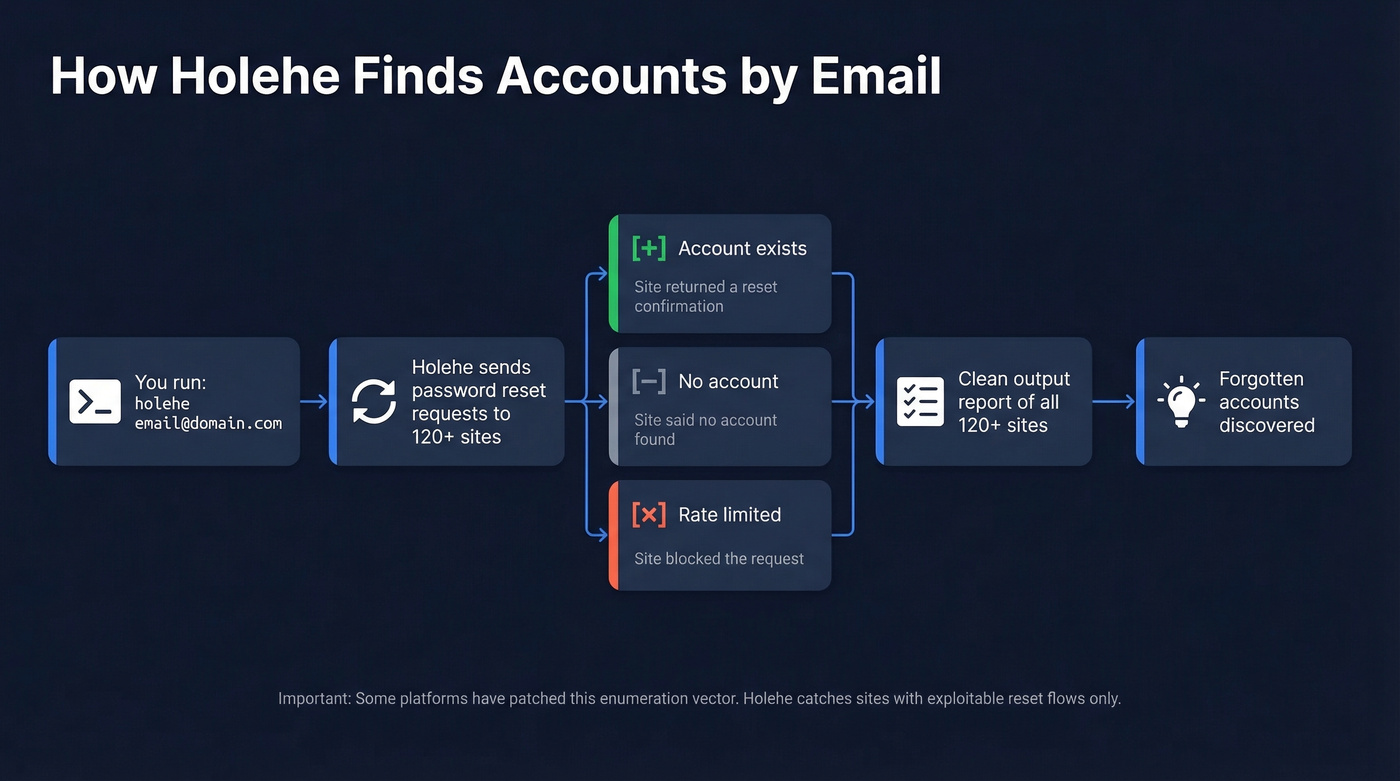 How Holehe checks password reset flows to detect accounts
