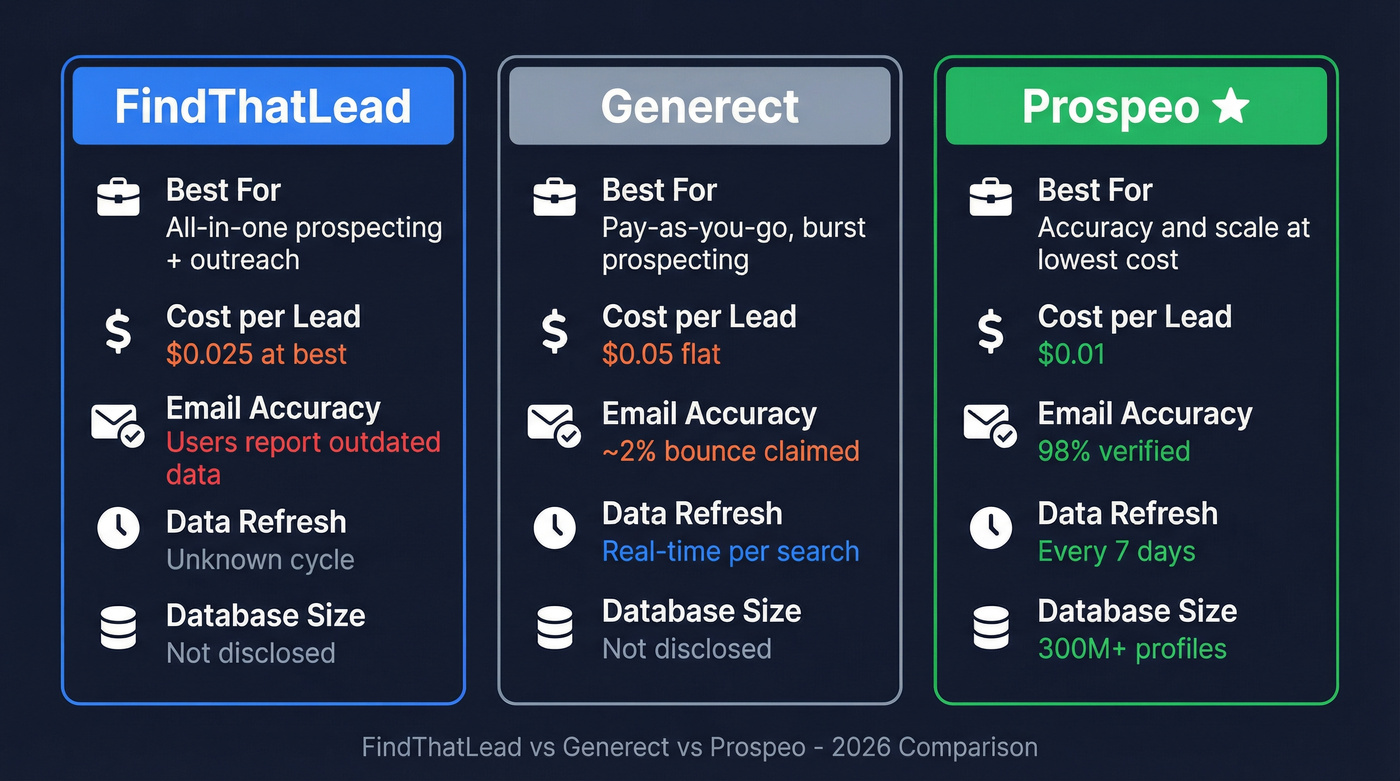 FindThatLead vs Generect vs Prospeo quick comparison