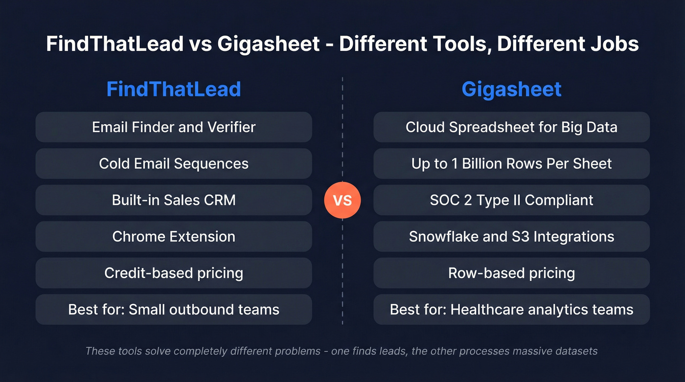 FindThatLead vs Gigasheet head-to-head feature comparison