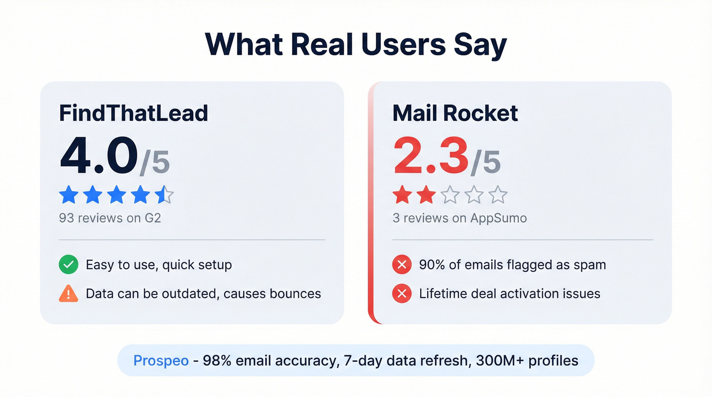 User review ratings comparison for FindThatLead and Mail Rocket