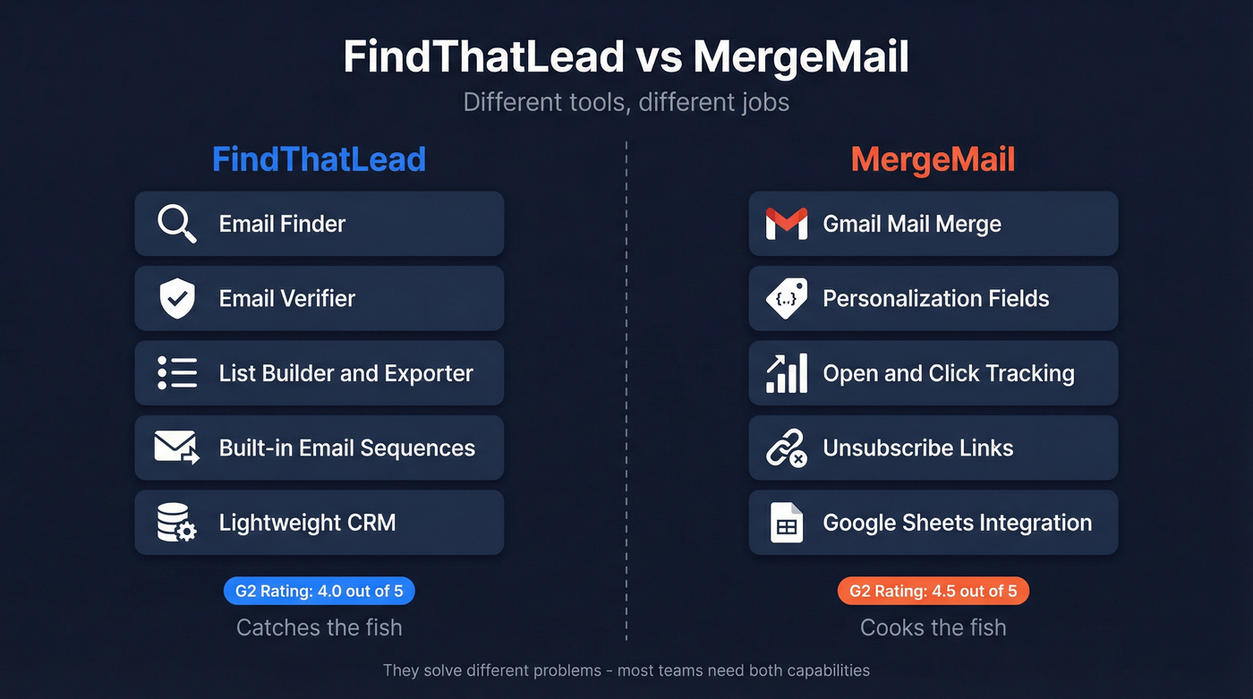 FindThatLead vs MergeMail side-by-side function comparison