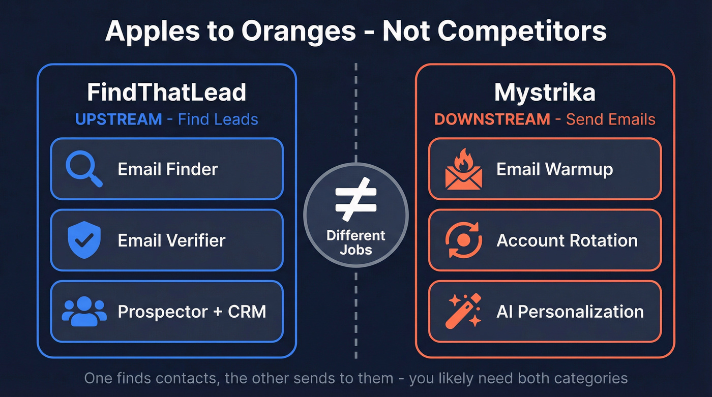 FindThatLead vs Mystrika different categories diagram