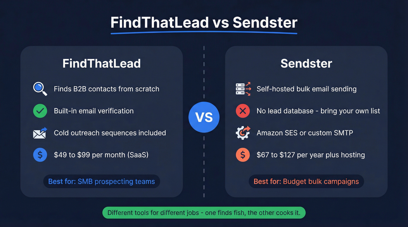 FindThatLead vs Sendster head-to-head comparison diagram