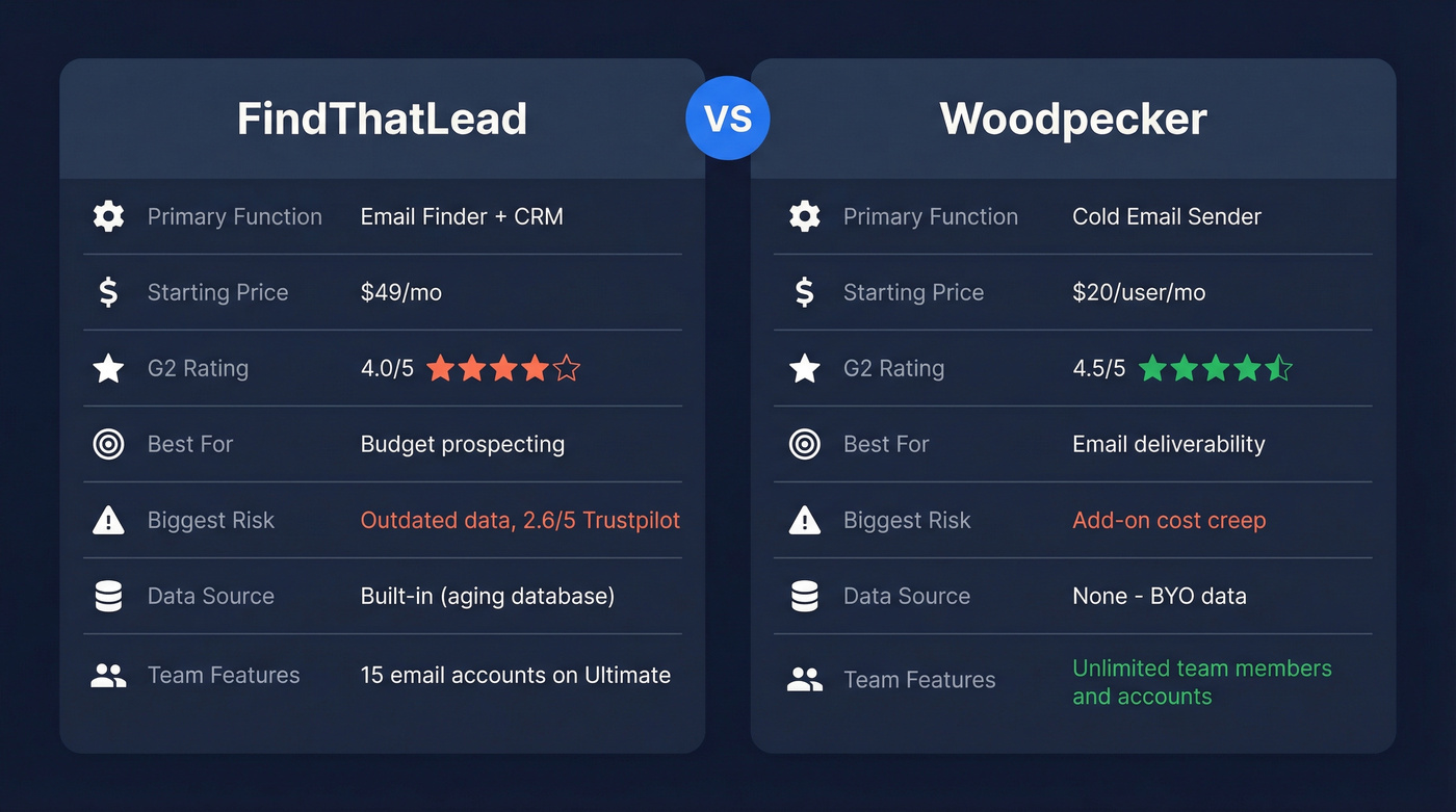 FindThatLead vs Woodpecker head-to-head feature comparison