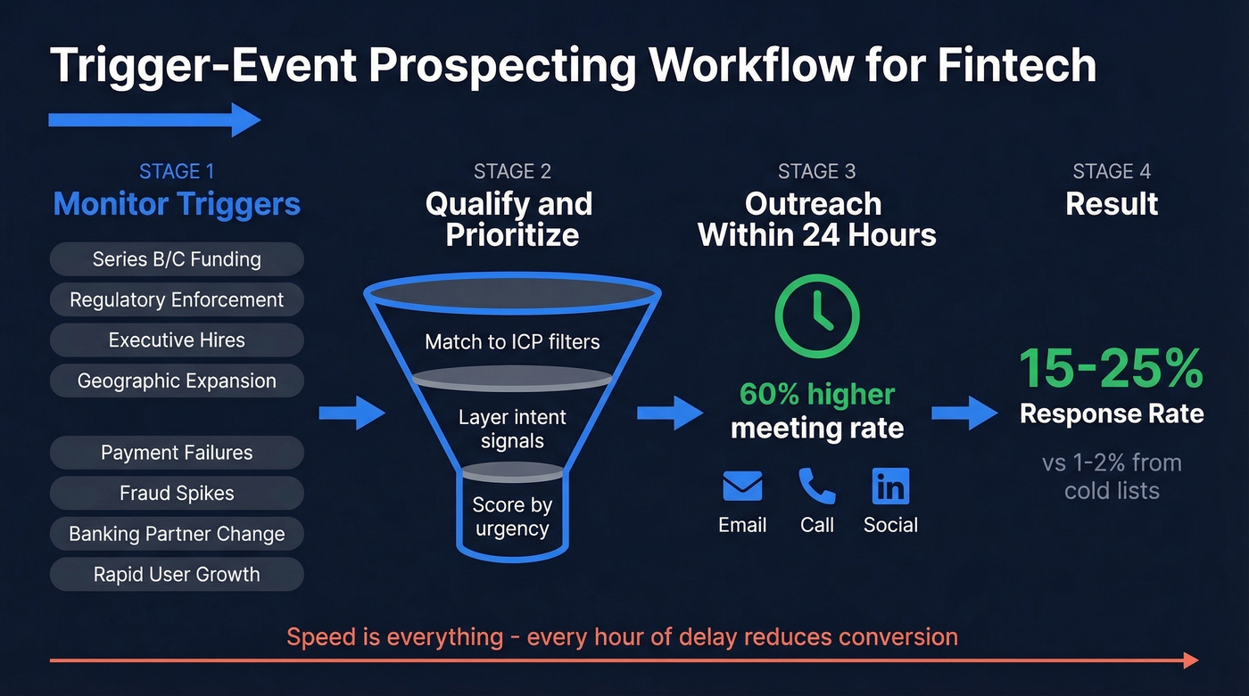 Trigger event prospecting workflow for fintech outbound