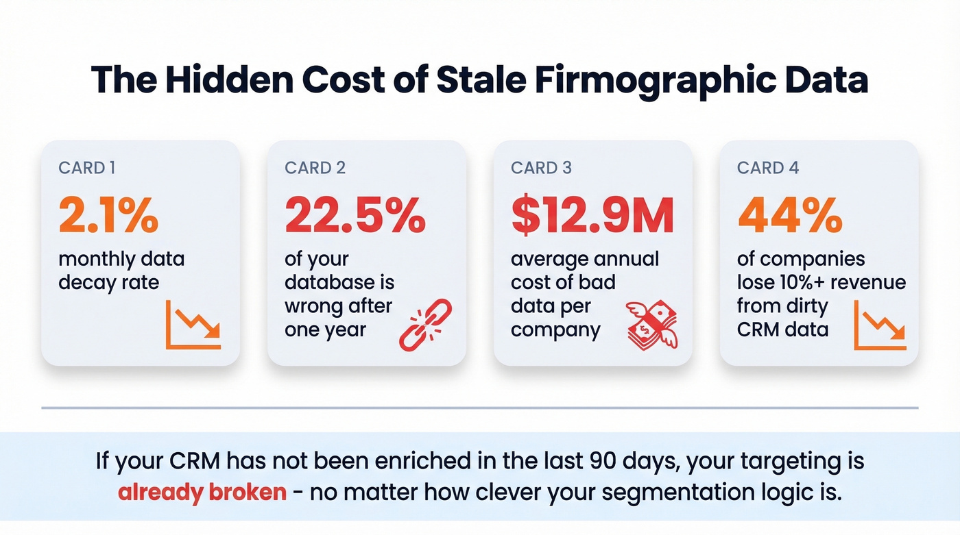 Key data decay and quality statistics for B2B firmographic data