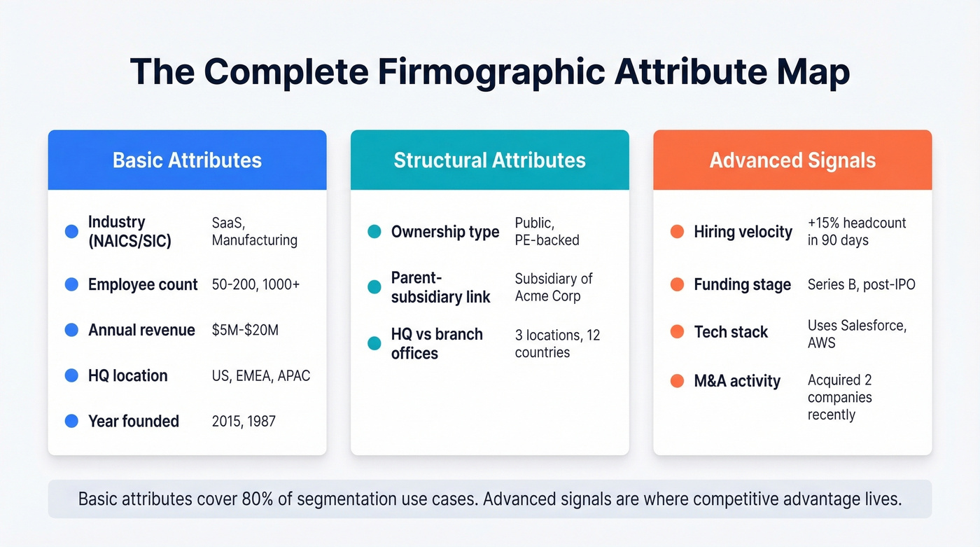 Visual taxonomy of all firmographic attribute categories
