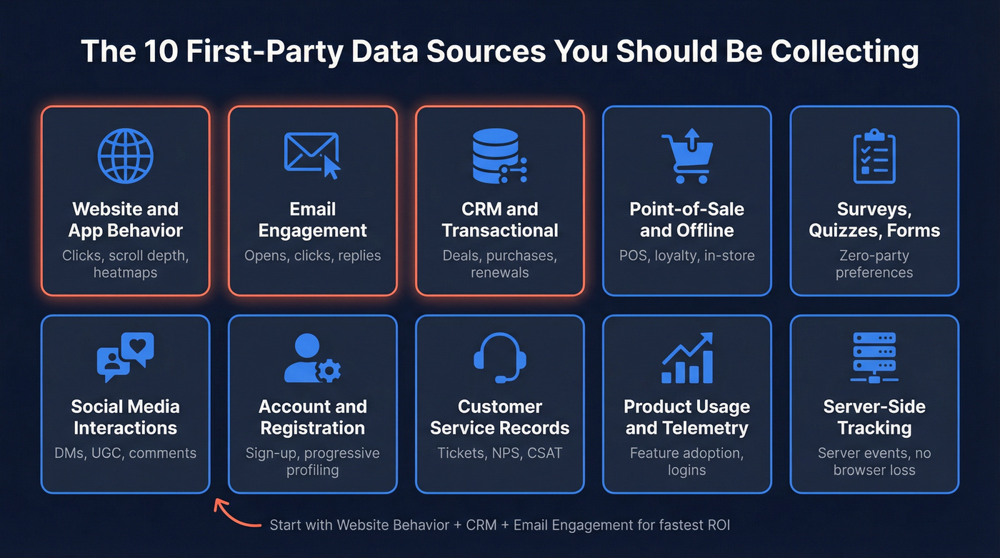 Visual map of all 10 first-party data source categories