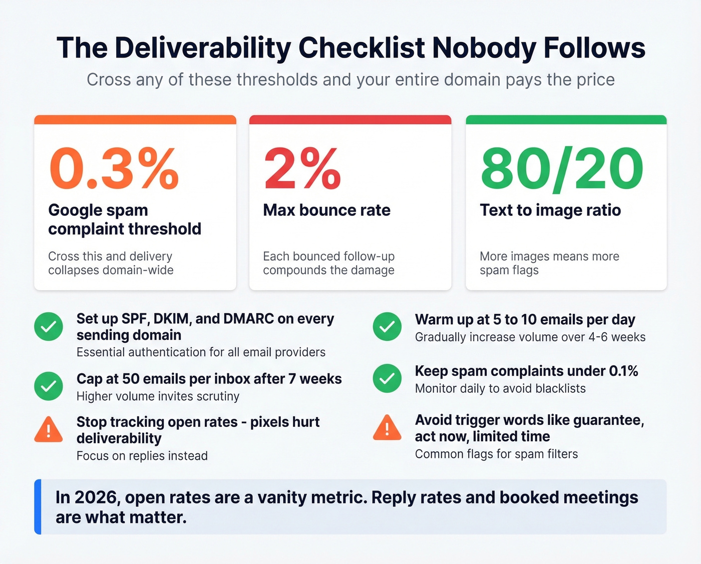 Key deliverability thresholds and infrastructure checklist