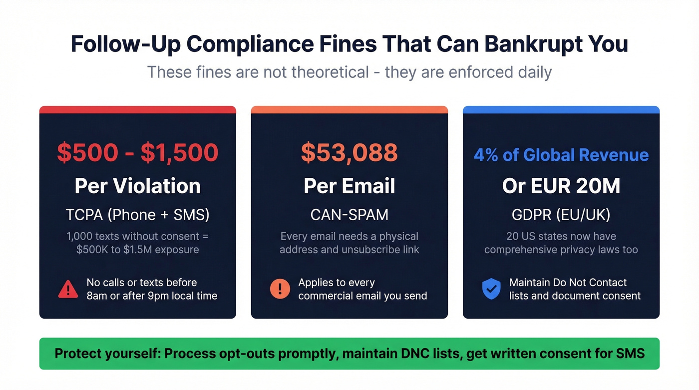 Compliance fines overview for TCPA CAN-SPAM and GDPR