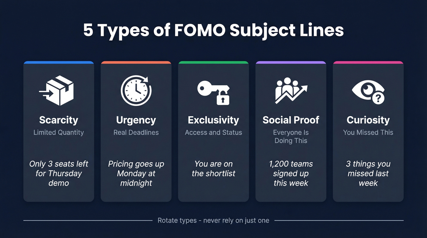Five FOMO email subject line types with examples