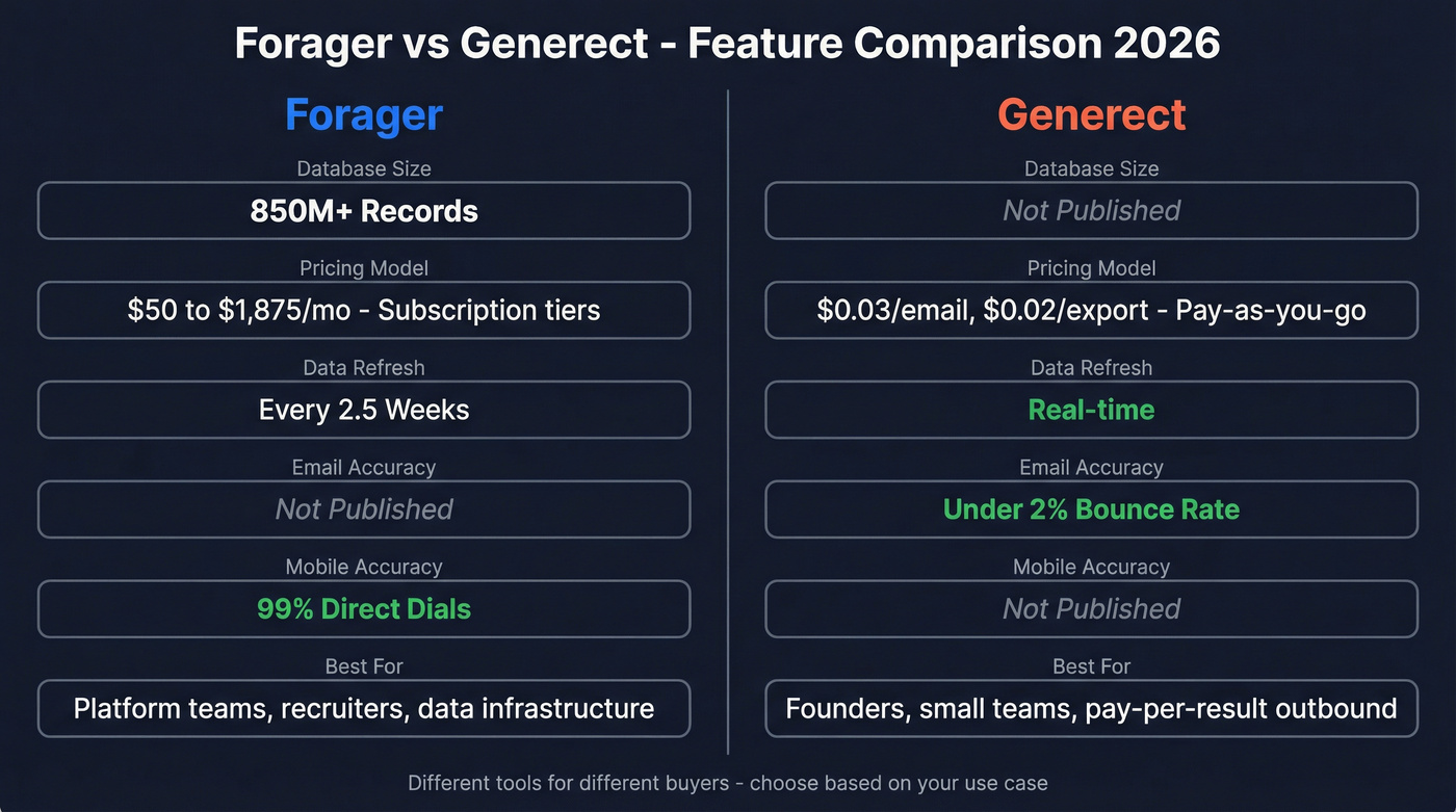 Forager vs Generect head-to-head feature comparison diagram