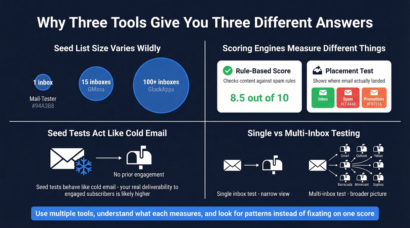 Visual showing why different spam testers give different results