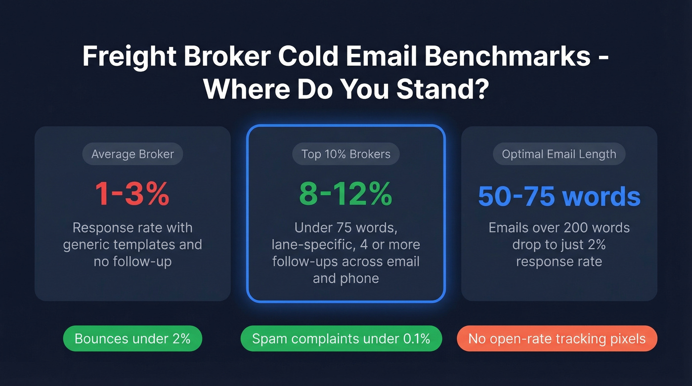 Freight broker cold email benchmark stats comparison
