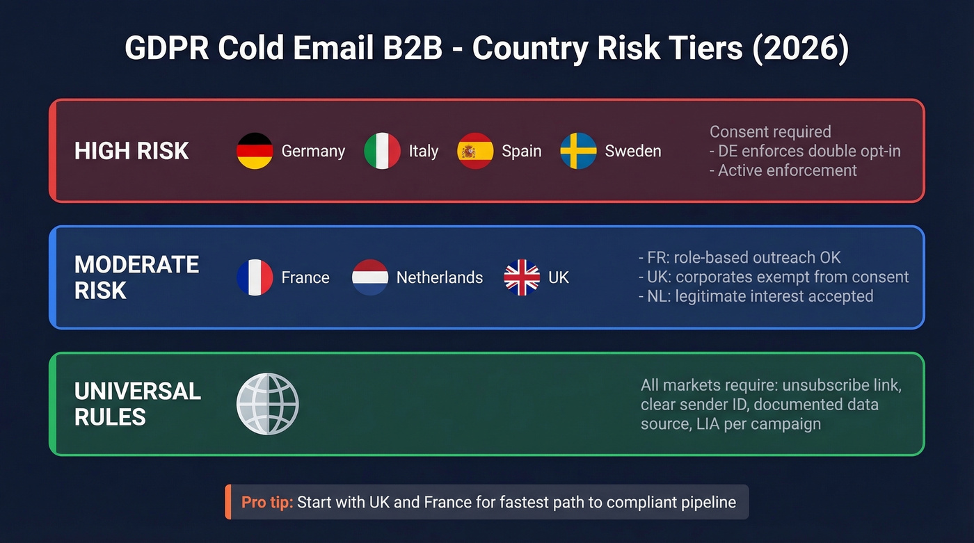 EU country risk tiers for B2B cold email compliance
