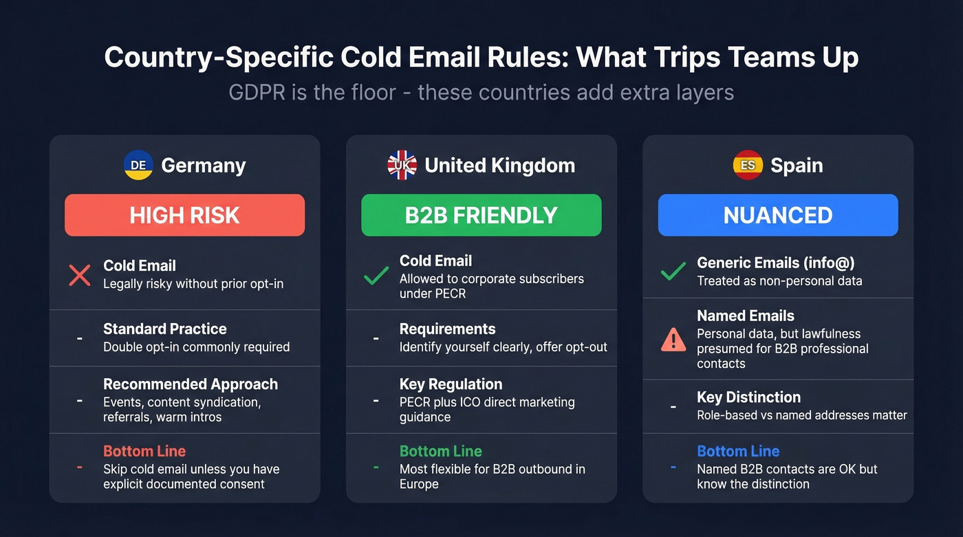 EU country-specific cold email rules comparison matrix