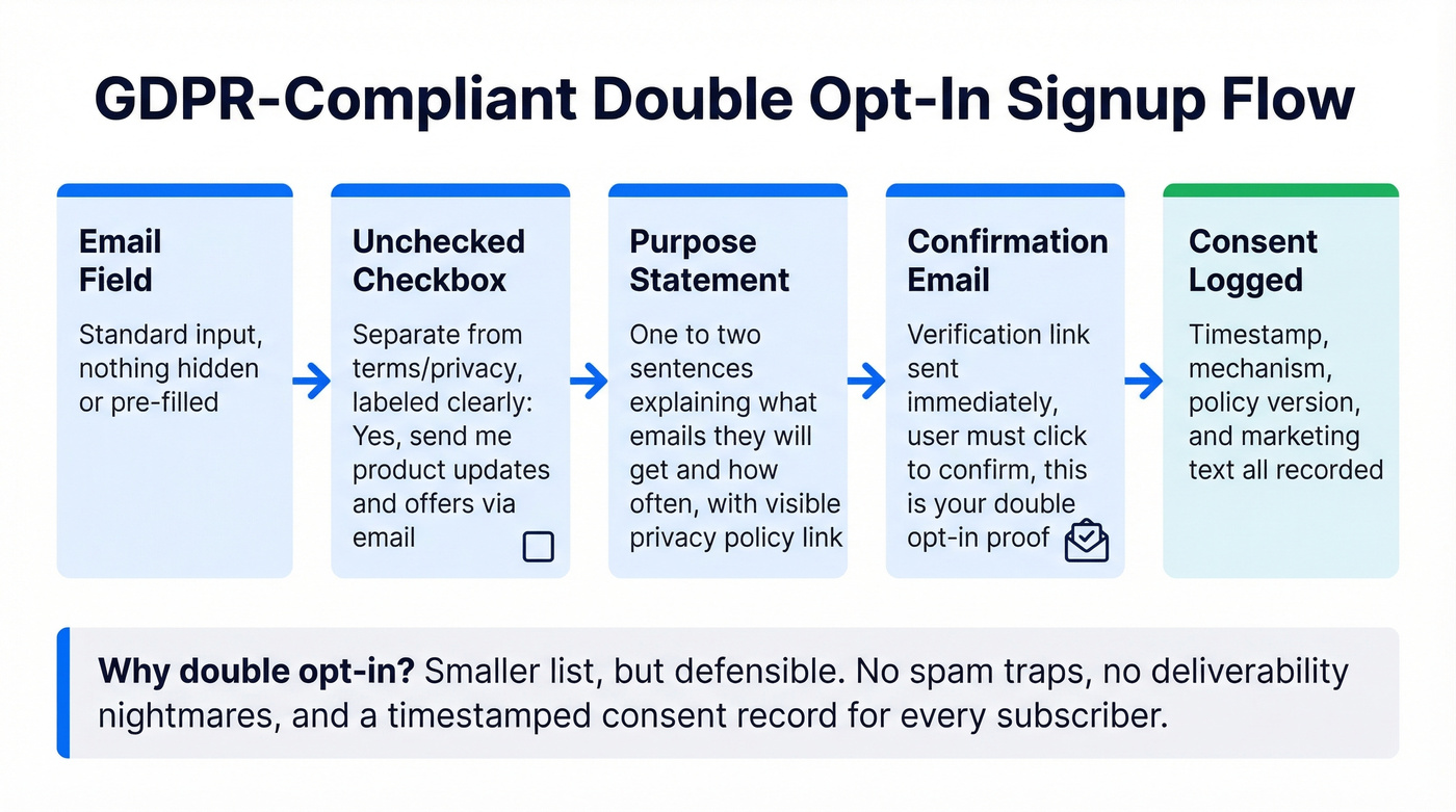 Step-by-step compliant double opt-in signup flow