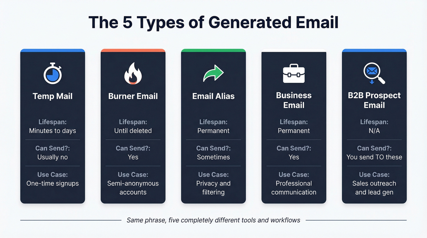Five types of generated email compared visually