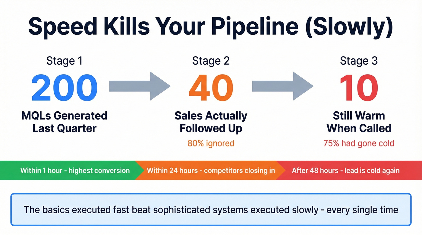 Lead follow-up speed funnel showing MQL decay over time