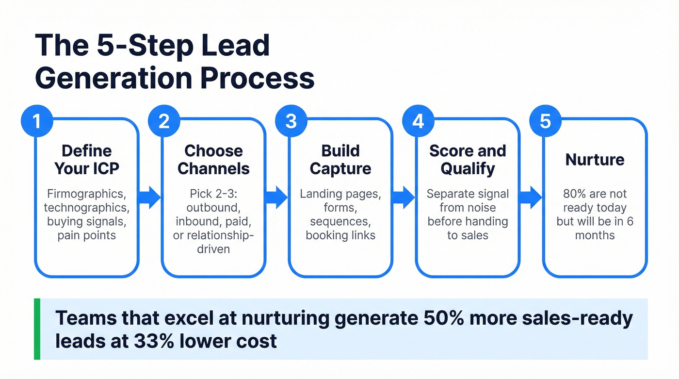 Five-step lead generation process flow chart