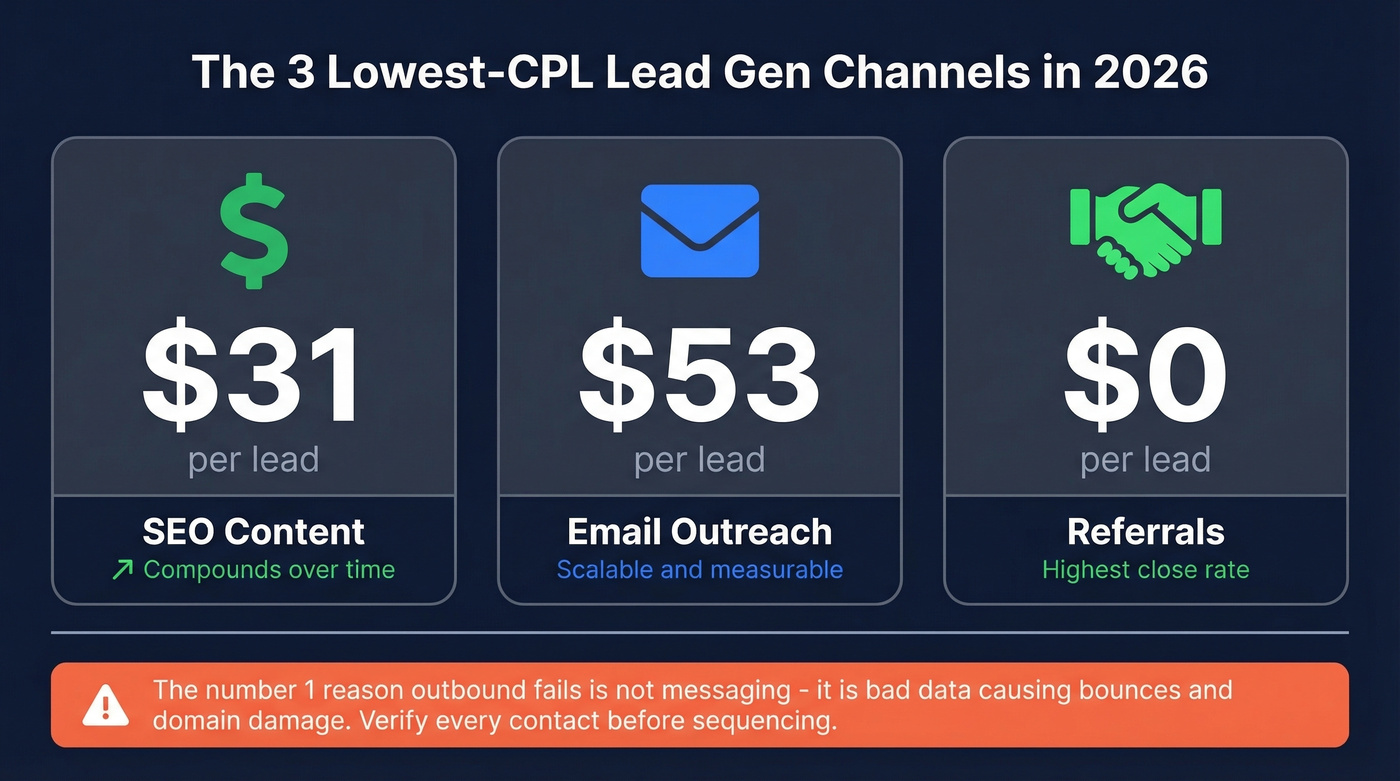 Top 3 lowest CPL lead gen channels comparison