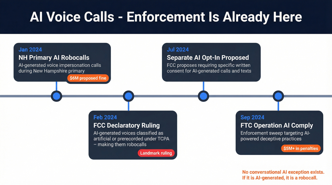 Timeline of FCC and FTC AI voice enforcement actions