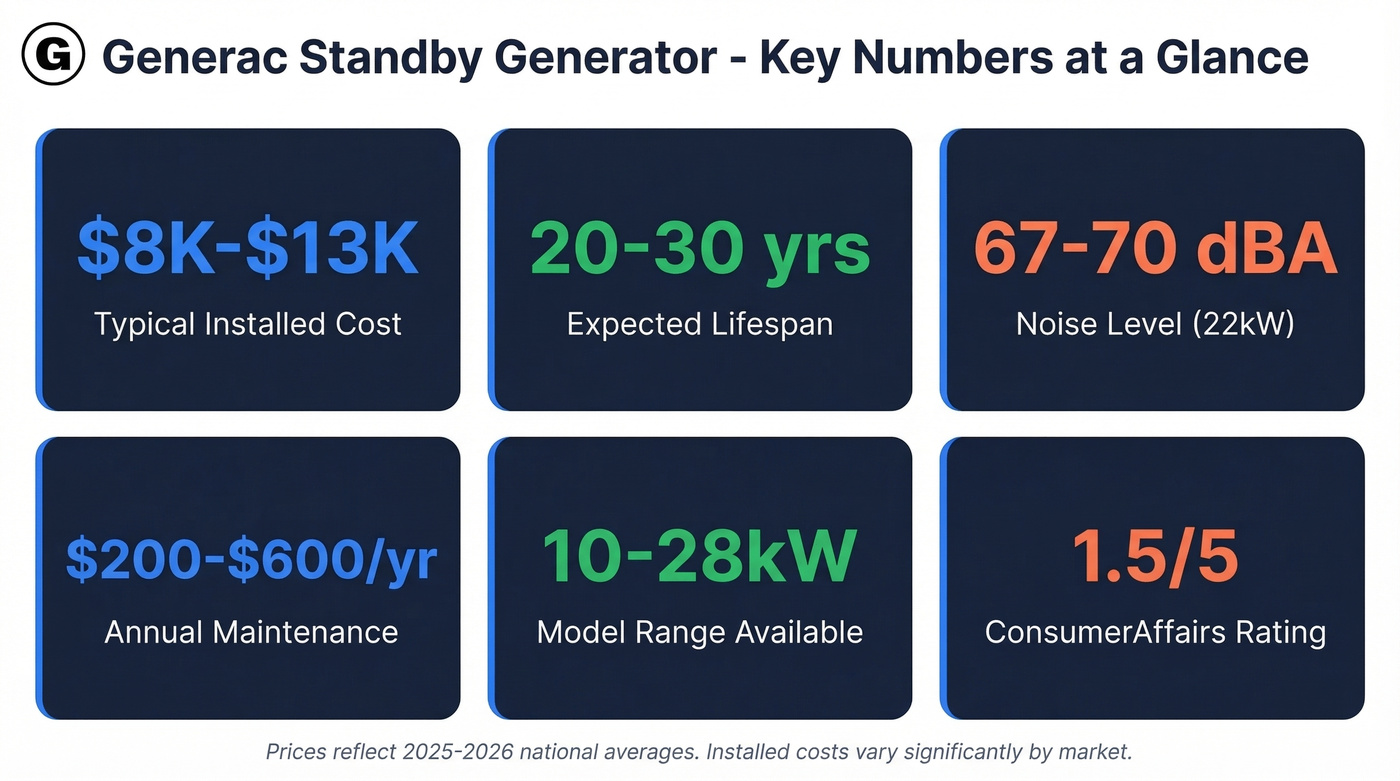 Generac key stats at a glance summary card