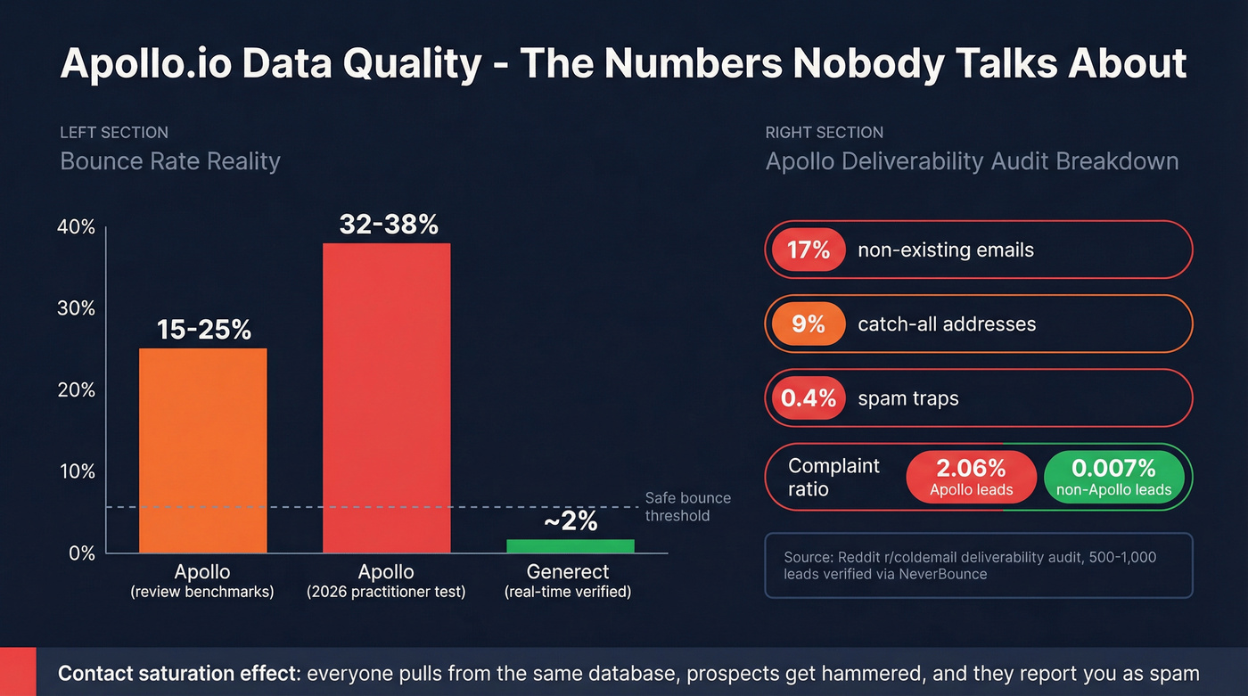 Apollo.io bounce rate and data quality breakdown statistics