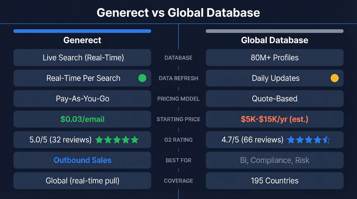Generect vs Global Database head-to-head feature comparison