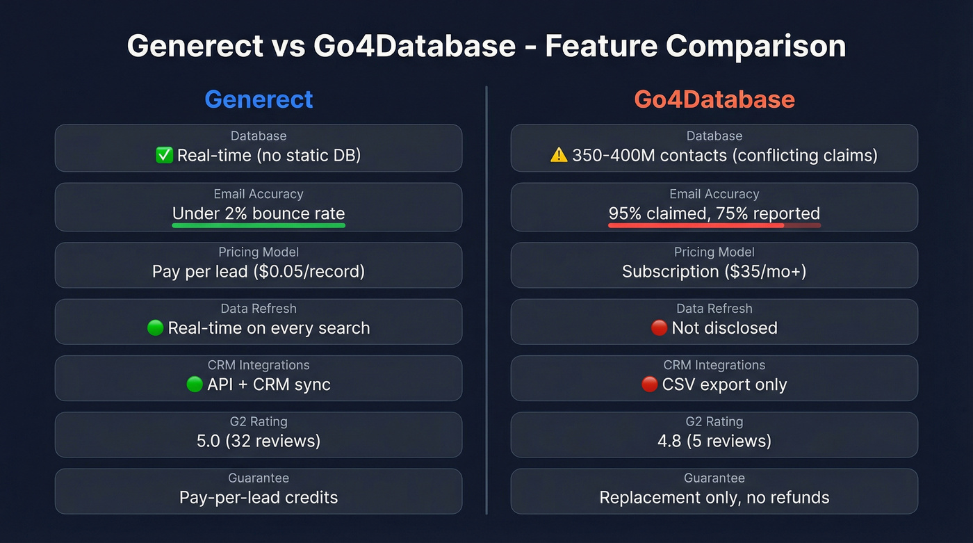 Generect vs Go4Database head-to-head feature comparison diagram