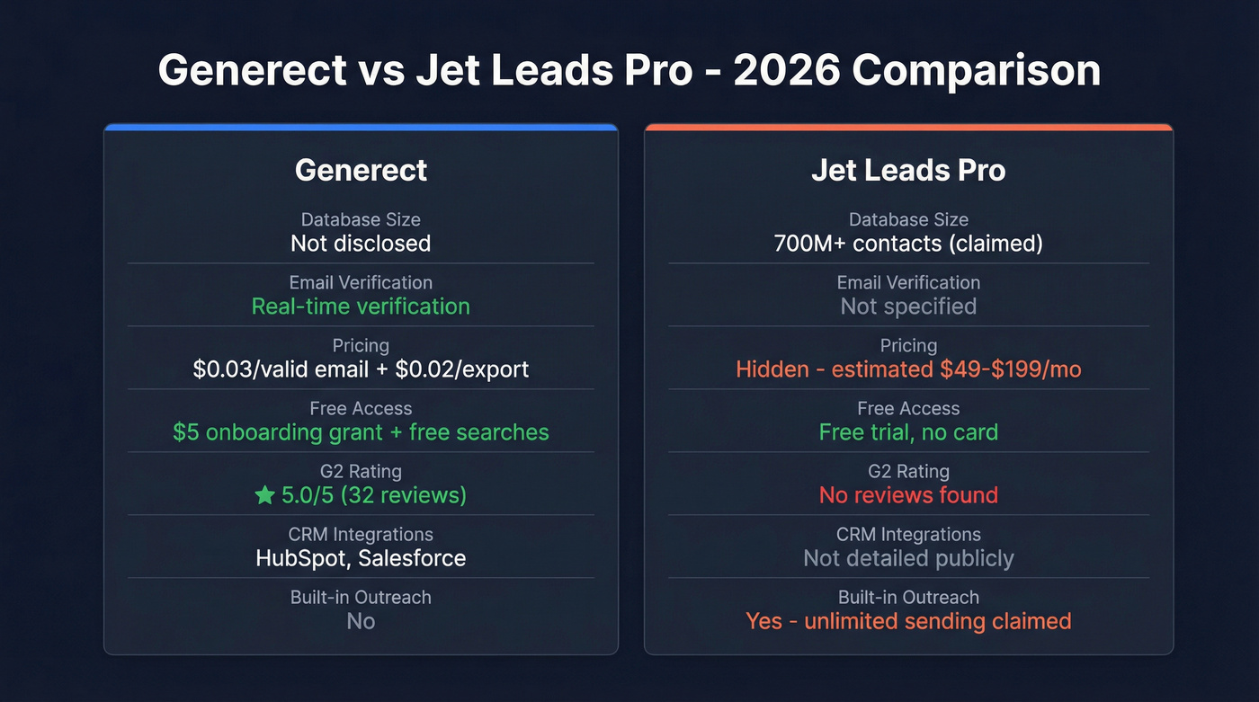 Generect vs Jet Leads Pro head-to-head feature comparison