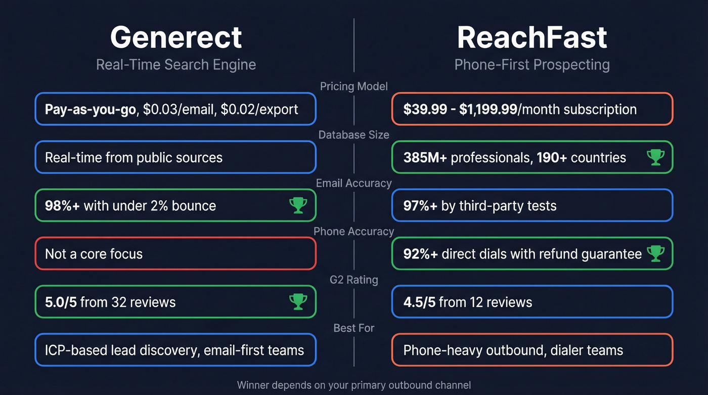 Generect vs ReachFast head-to-head feature comparison diagram