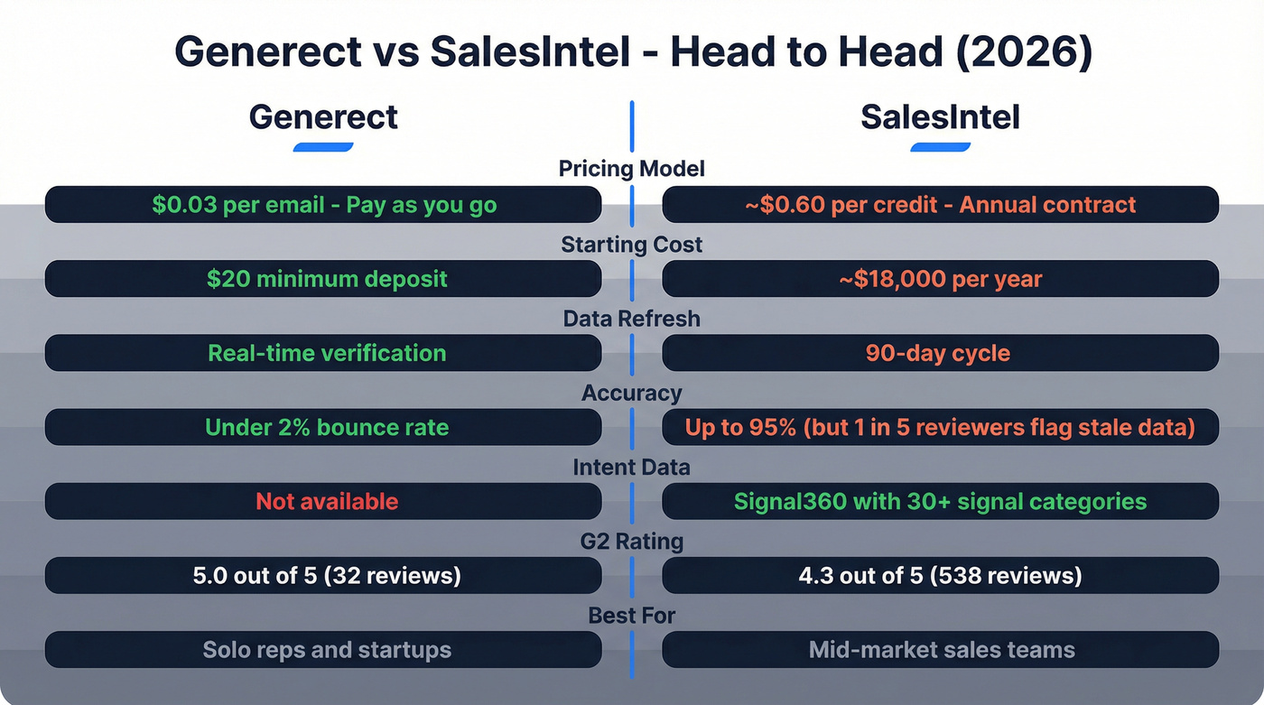 Generect vs SalesIntel head-to-head feature comparison diagram