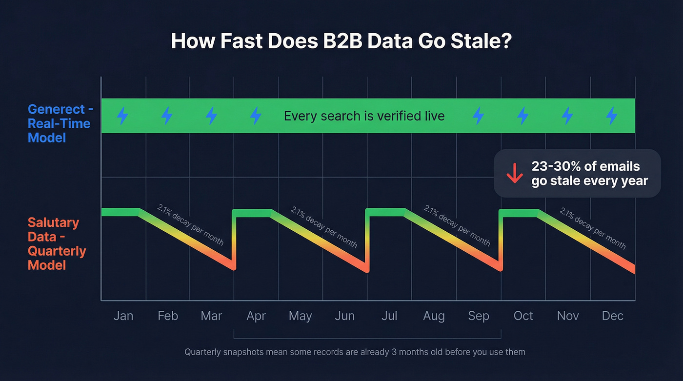 Data freshness timeline comparing quarterly vs real-time models