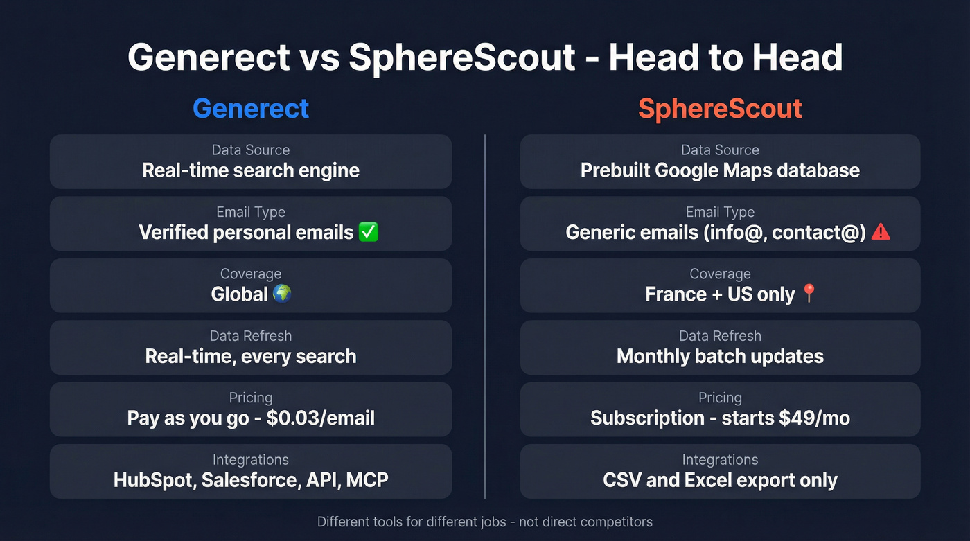 Generect vs SphereScout head-to-head feature comparison diagram