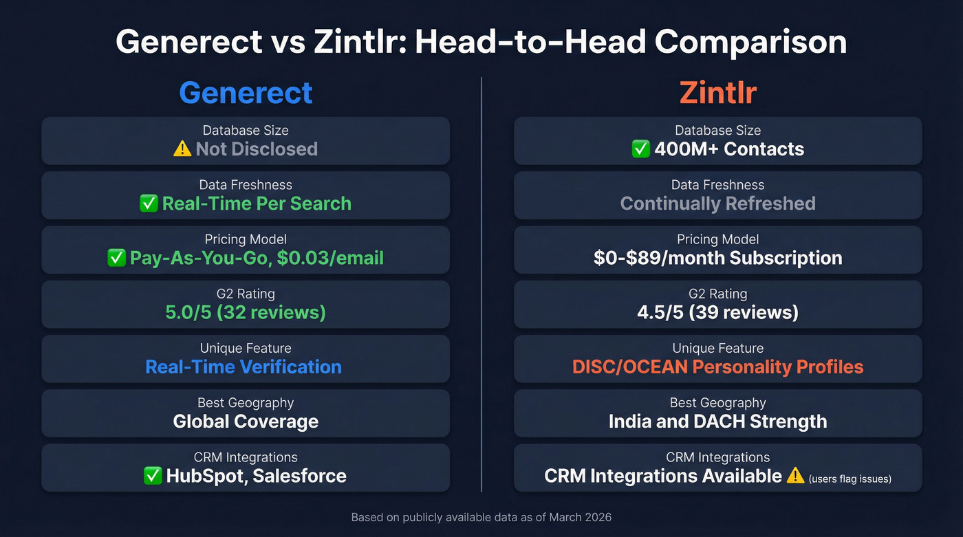 Generect vs Zintlr head-to-head feature comparison diagram