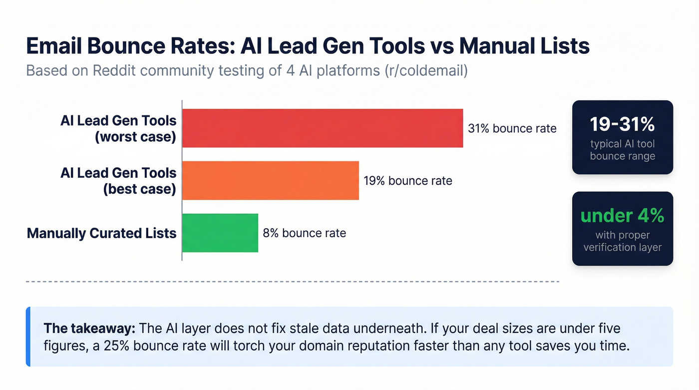 Email bounce rate comparison across AI lead gen tools