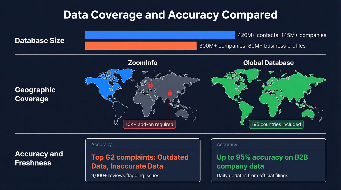 Data coverage and accuracy comparison between both platforms