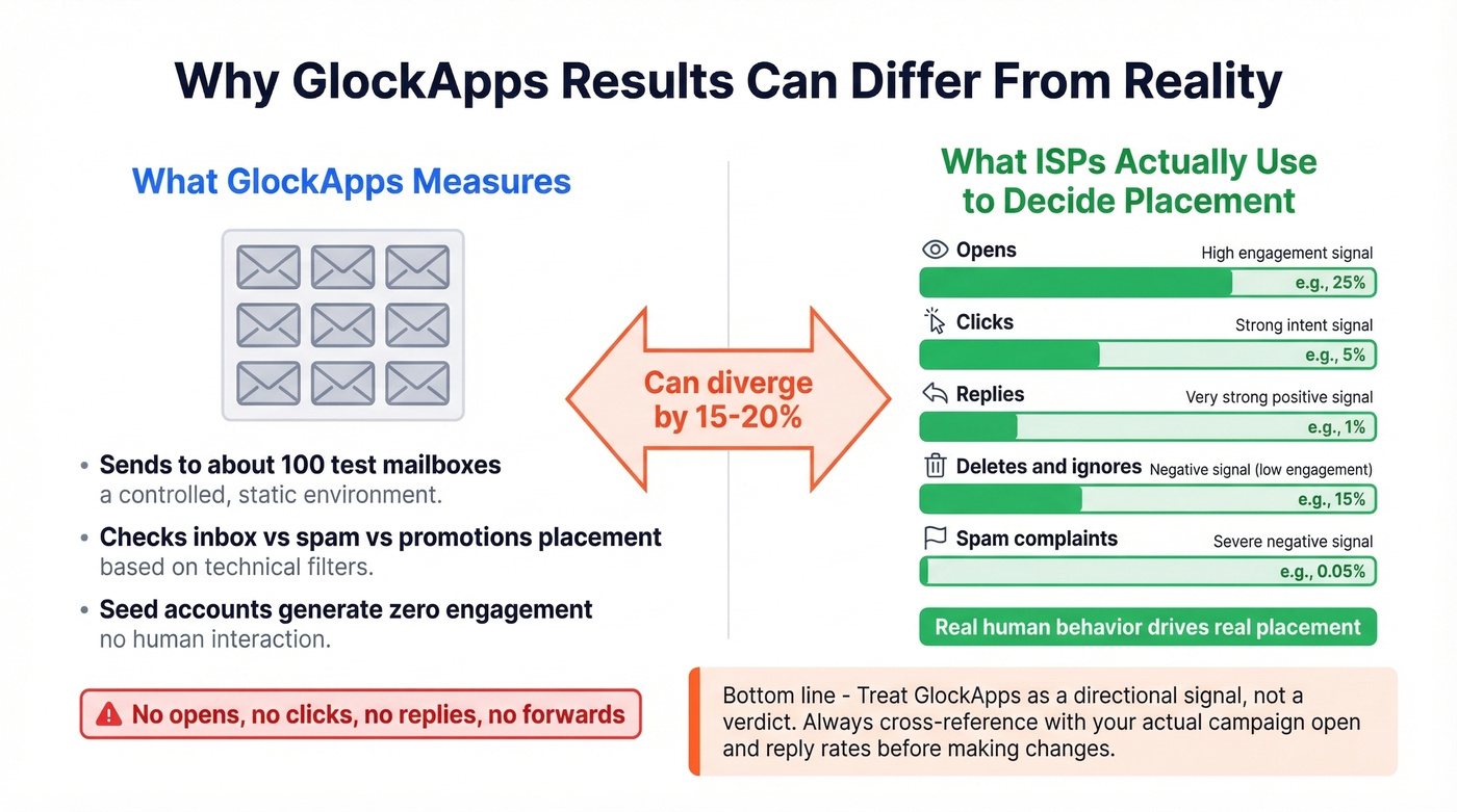 Seed list testing vs real engagement signals accuracy diagram