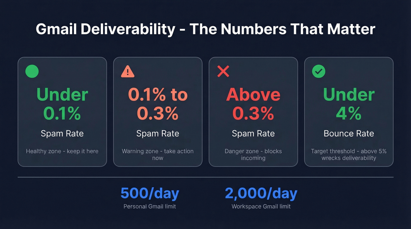 Key thresholds for Gmail deliverability health