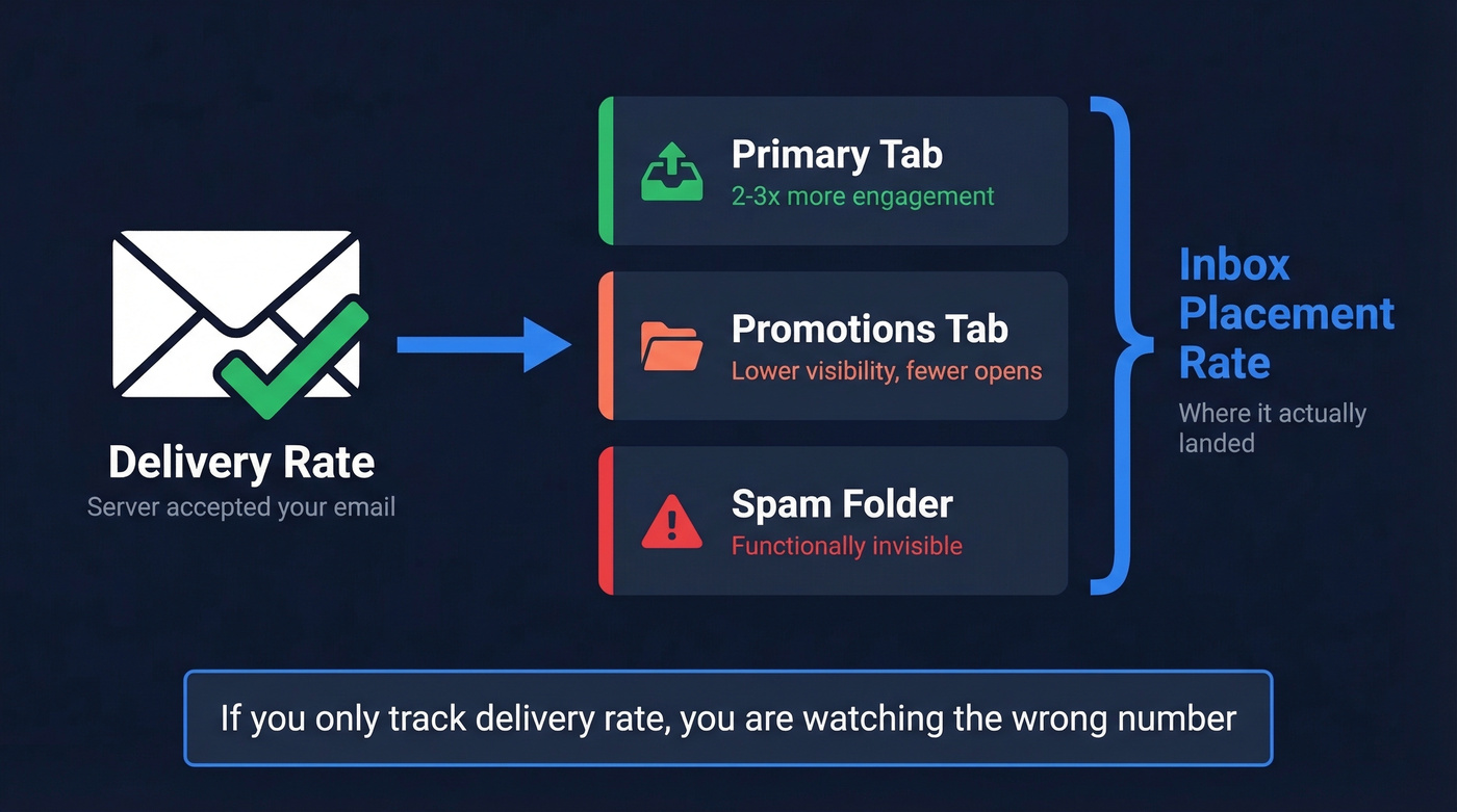 Delivery rate vs inbox placement rate visual explanation