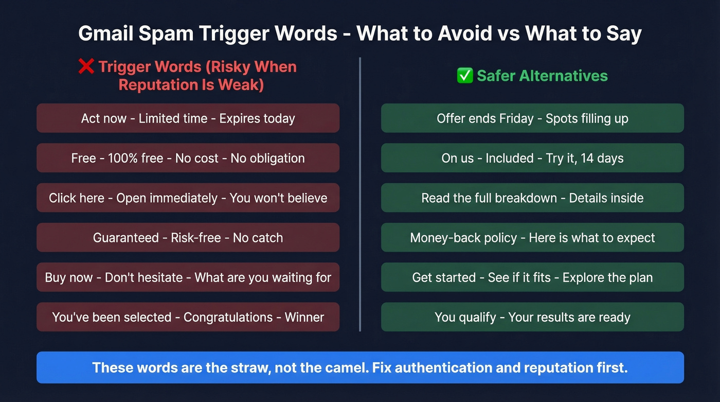 Spam trigger words vs safe alternatives side by side