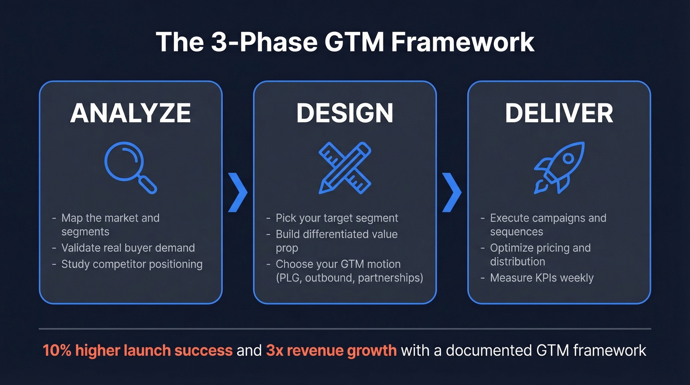 Three-phase GTM framework: Analyze, Design, Deliver
