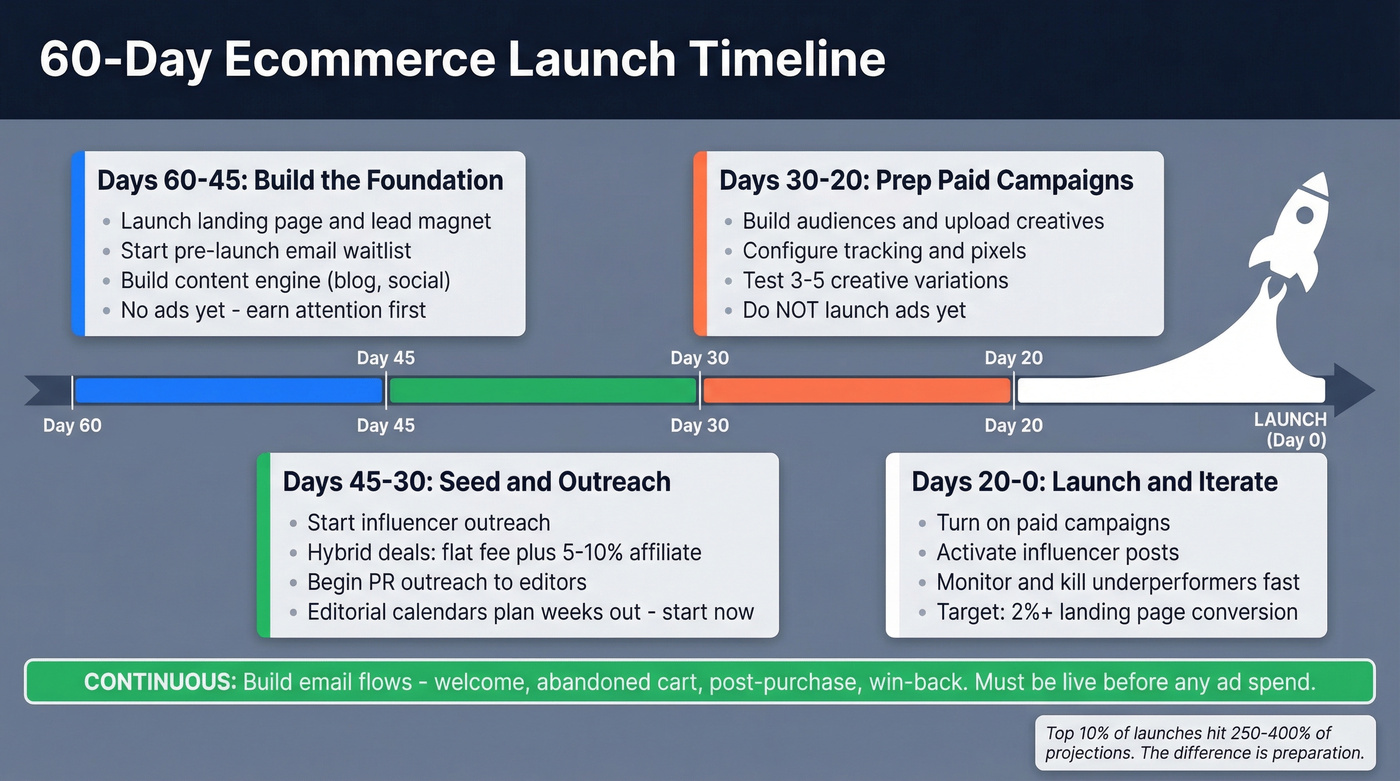 60-day ecommerce launch timeline with milestones
