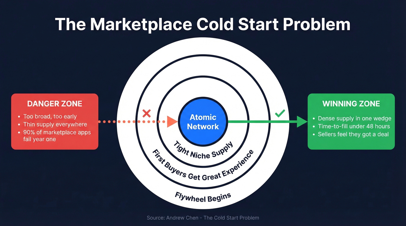 Marketplace cold start atomic network concept diagram